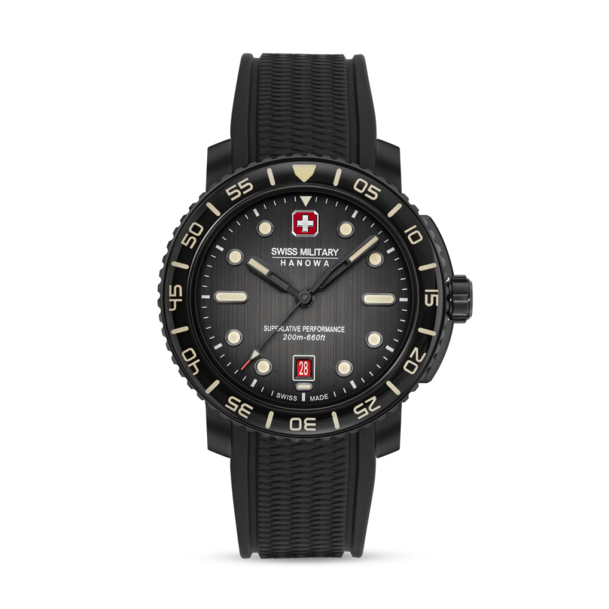 Swiss Military Hanowa Black Marlin SMWGN0001730 duikhorloge zwarte siliconen band - Ø44 mm