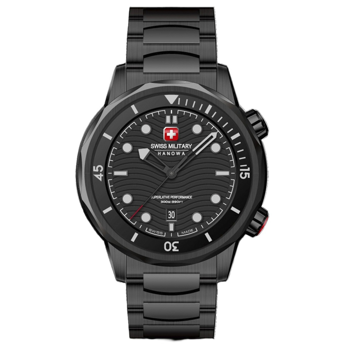 Swiss Military Hanowa Breakwater SMWGH0006431 duikhorloge met zwart stalen band en kast - Ø 43 mm