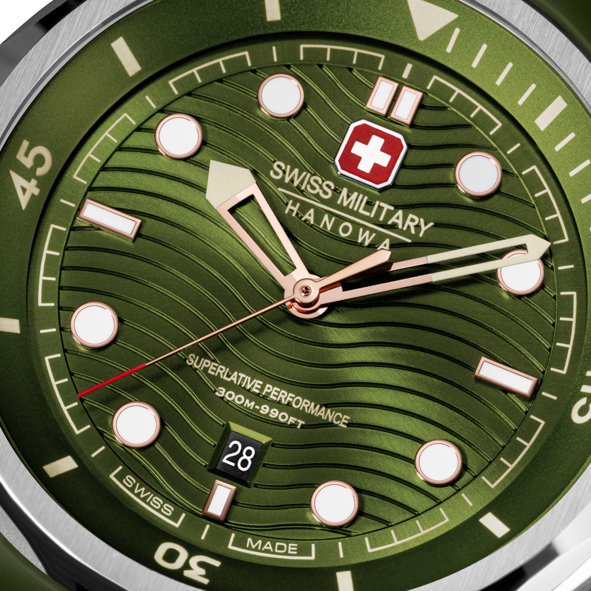 Swiss Military Hanowa Breakwater SMWGN0006402 duikhorloge met groene siliconen band en zilverkleurige kast