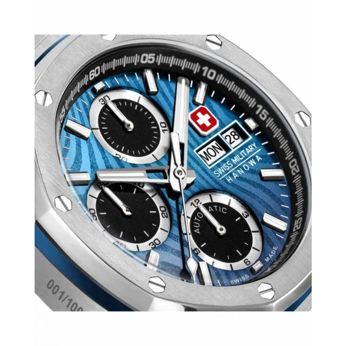 Swiss Military Hanowa Damask Legends SMWGL0007001 automatisch horloge met blauwe wijzerplaat en stalen band