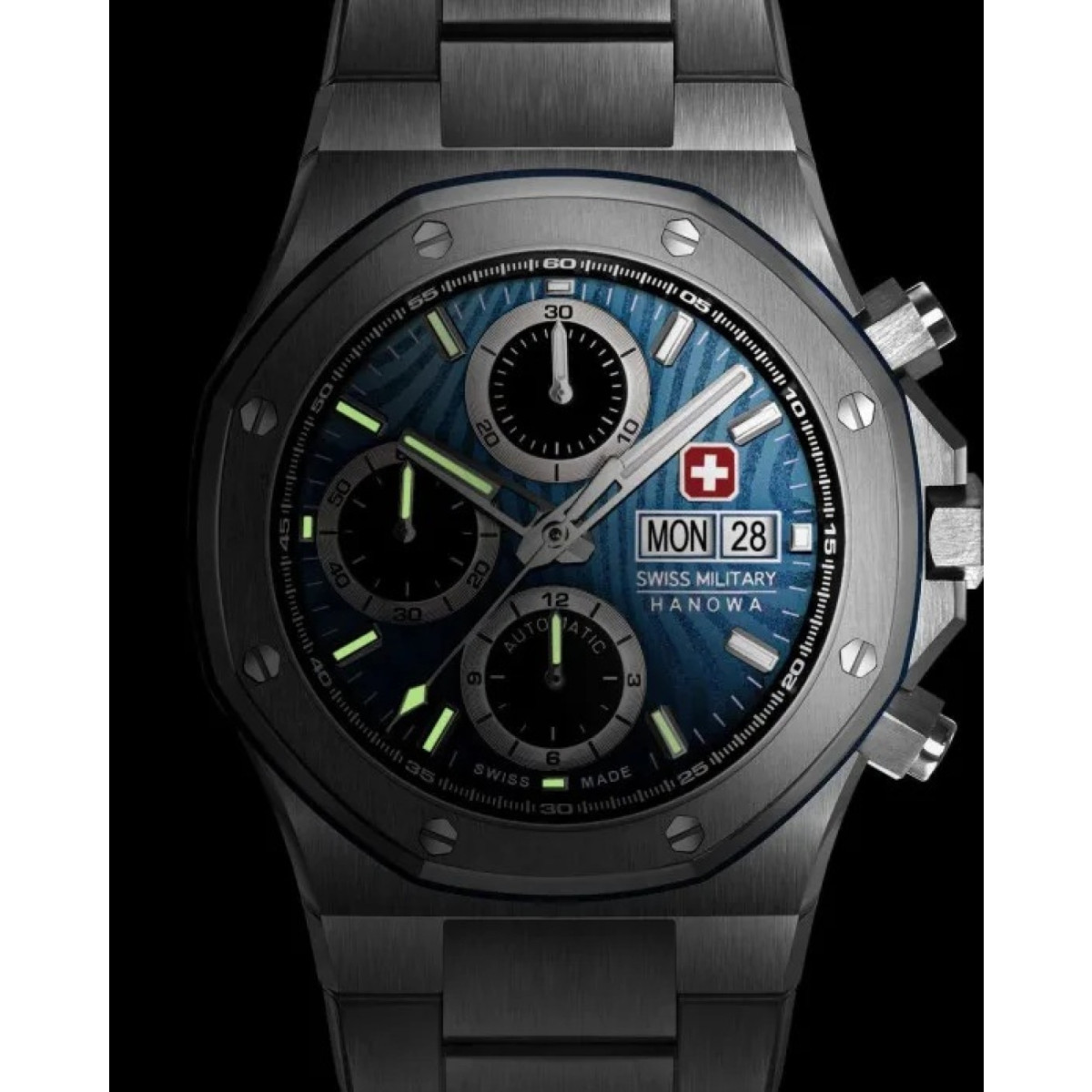 Swiss Military Hanowa Damask Legends SMWGL0007001 automatisch horloge met blauwe wijzerplaat en stalen band