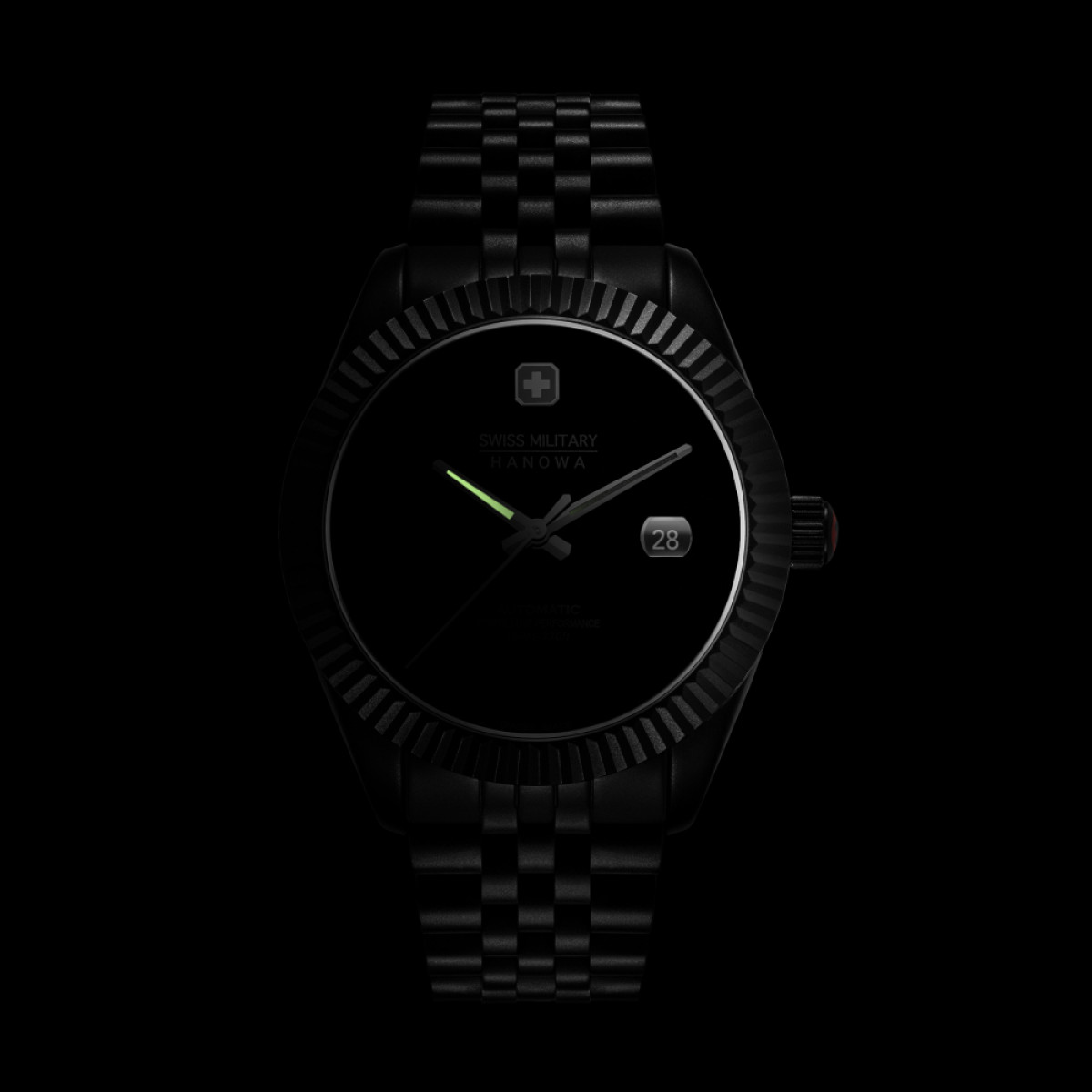Swiss Military Hanowa Dark Night SMWGL0005530 automatisch horloge van staal met zwarte kast en band - Ø 41 mm