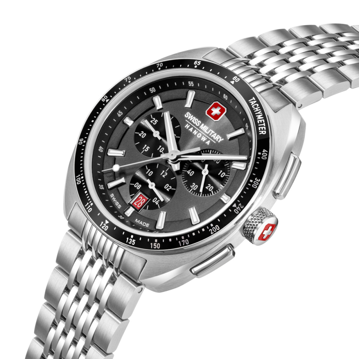 Swiss Military Hanowa Defender SMWGI0003302 chronograaf-horloge met zilverkleurige, stalen kast en band - Ø 41 mm