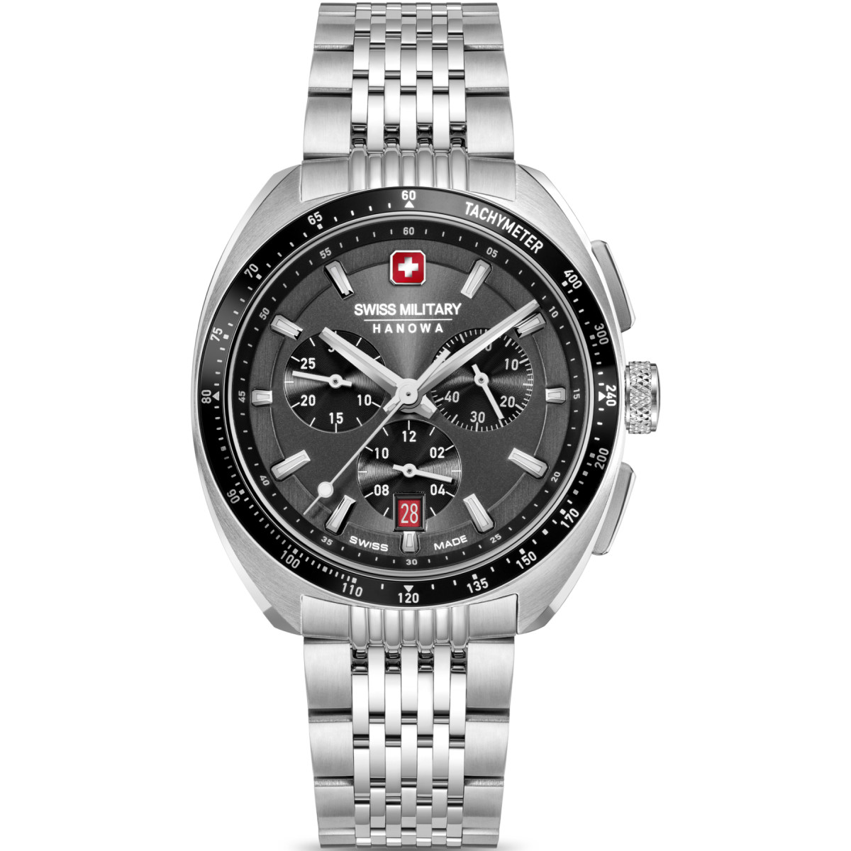 Swiss Military Hanowa Defender SMWGI0003302 chronograaf-horloge met zilverkleurige, stalen kast en band - Ø 41 mm