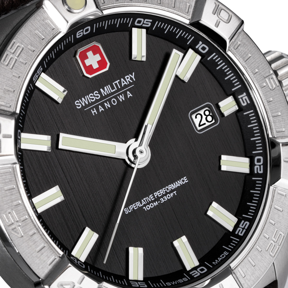 Swiss Military Hanowa Jockworth SMWGB0008001 Zwitsers horloge met zwarte leren band en datum - Ø 42 mm