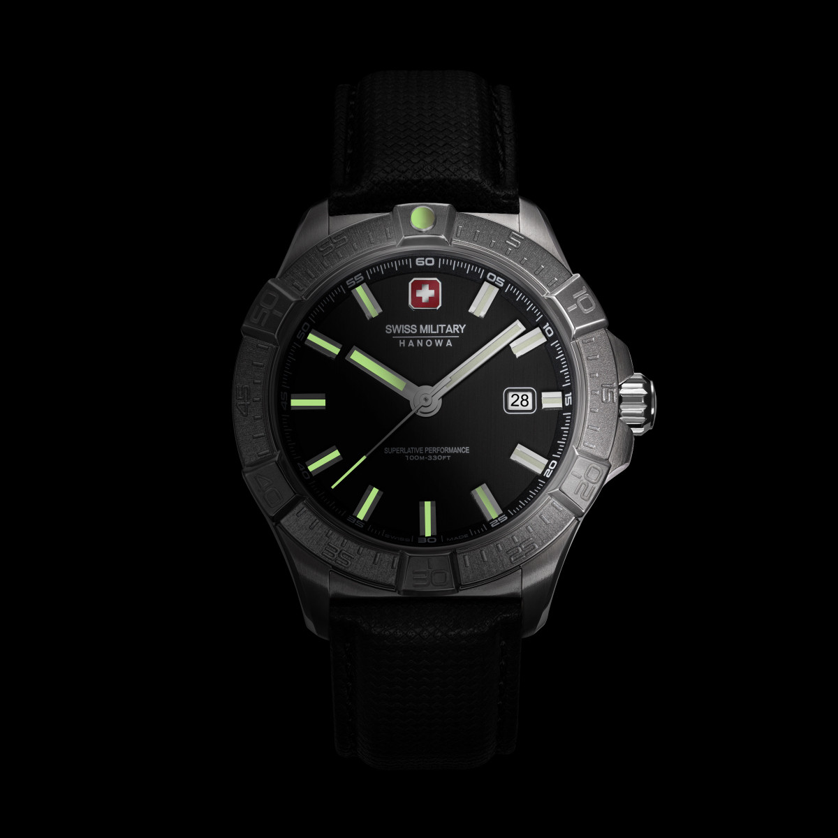 Swiss Military Hanowa Jockworth SMWGB0008001 Zwitsers horloge met zwarte leren band en datum - Ø 42 mm