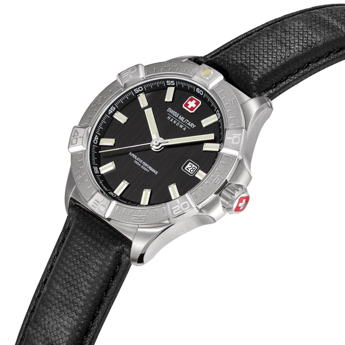 Swiss Military Hanowa Jockworth SMWGB0008001 Zwitsers horloge met zwarte leren band en datum - Ø 42 mm