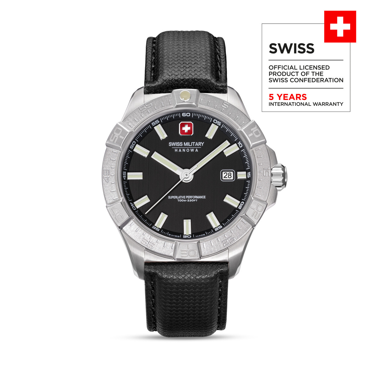 Swiss Military Hanowa Jockworth SMWGB0008001 Zwitsers horloge met zwarte leren band en datum - Ø 42 mm
