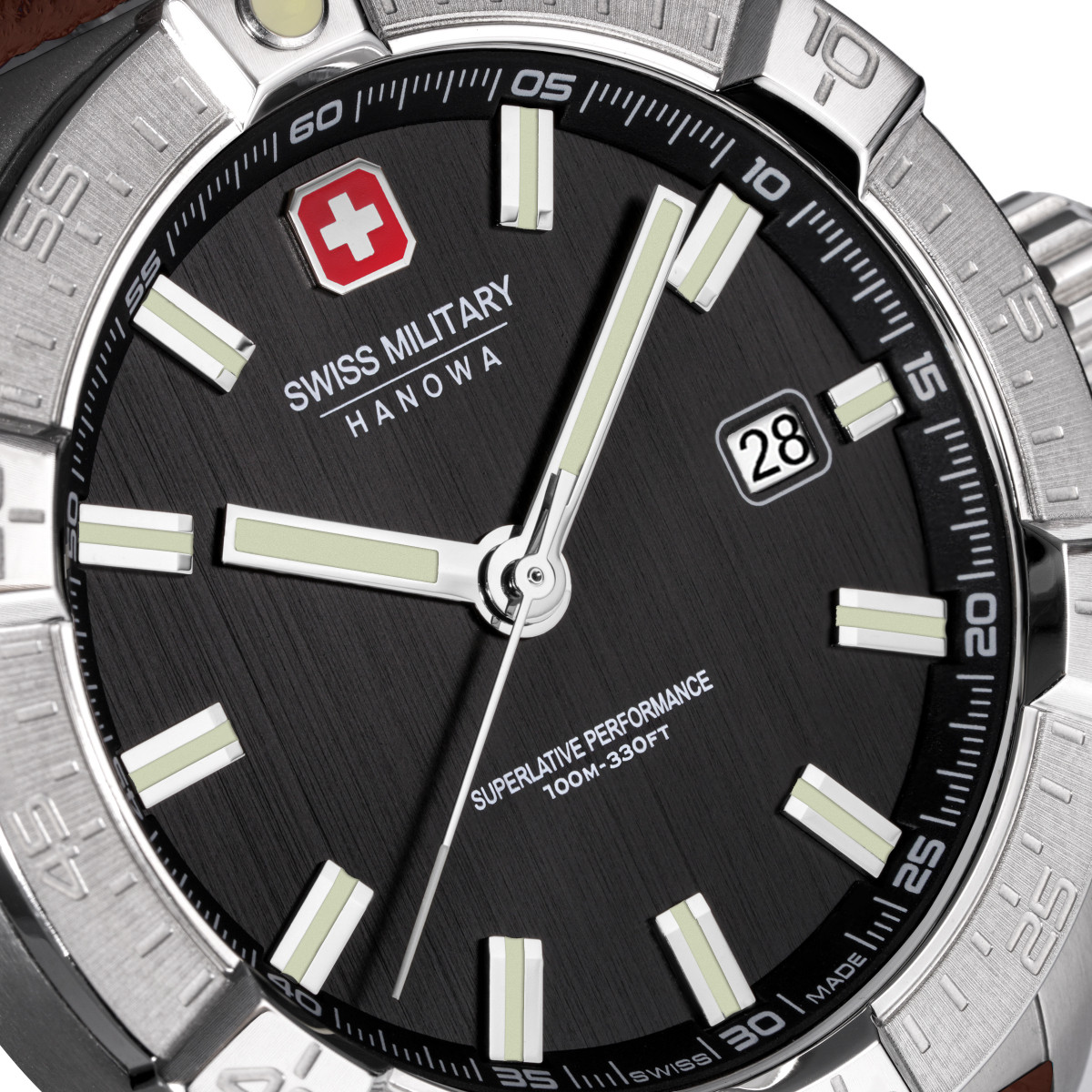 Swiss Military Hanowa Jockworth SMWGB0008002 bruin horloge met leren band en zwarte wijzerplaat - Ø 42 mm