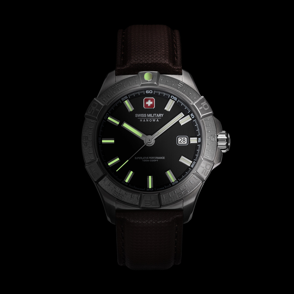Swiss Military Hanowa Jockworth SMWGB0008002 bruin horloge met leren band en zwarte wijzerplaat - Ø 42 mm