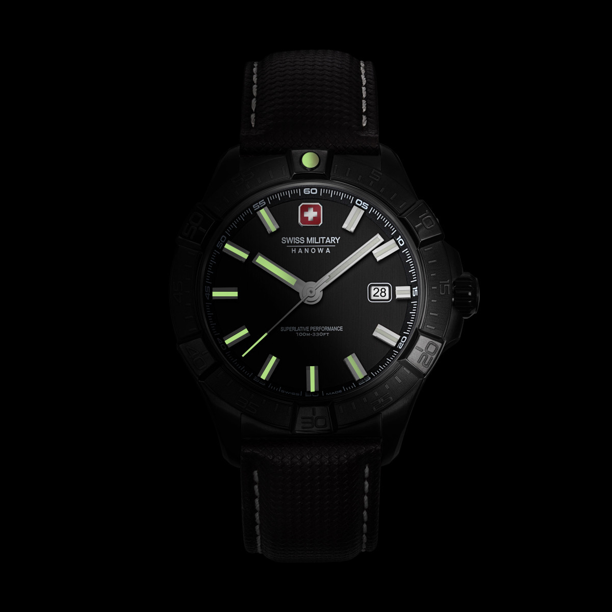Swiss Military Hanowa Jockworth SMWGB0008030 horloge met zwarte kast en bruine leren band - Ø 42 mm