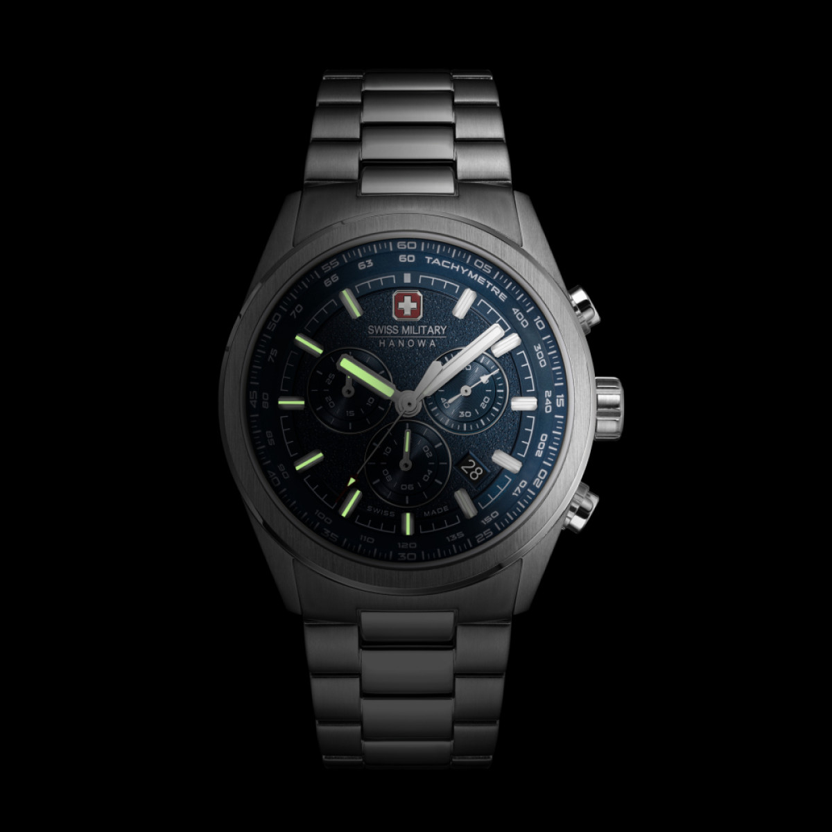 Swiss Military Hanowa Navalus Pro Chrono SMWGI0004205 chronograaf-horloge van zilverkleurig staal - Ø 43 mm