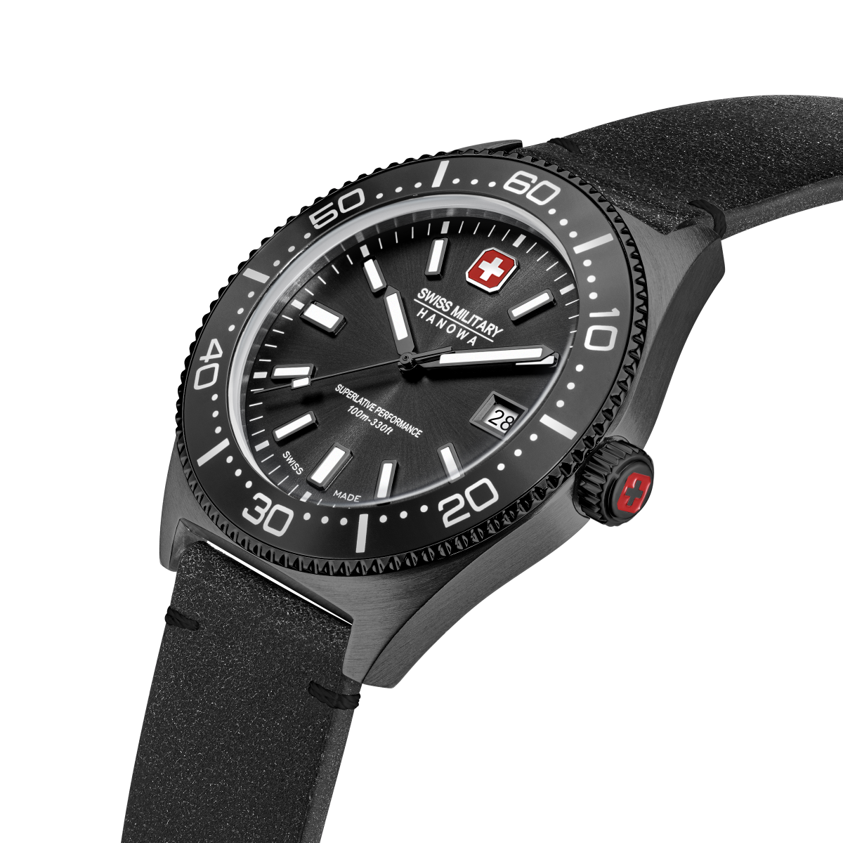 Swiss Military Hanowa Nomad SMWGB0004940-SET Herenhorloge van zwart staal met drie horlogebanden - Ø 43 mm