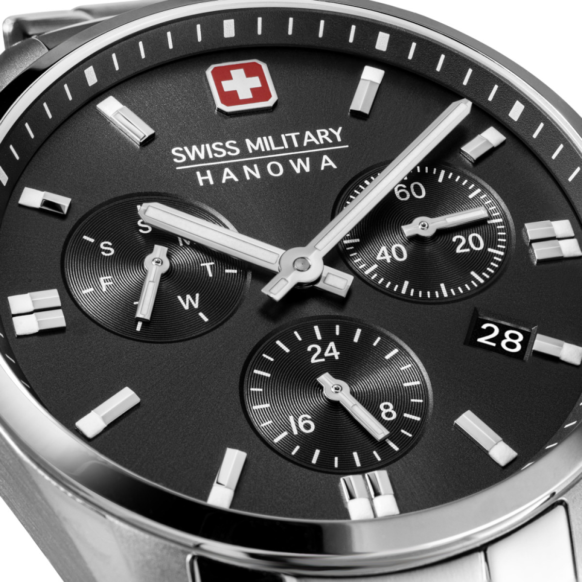 Swiss Military Hanowa Roadrunner Advanced SMWGK0005601 Quartz horloge van staal met zwarte wijzerplaat 43 mm