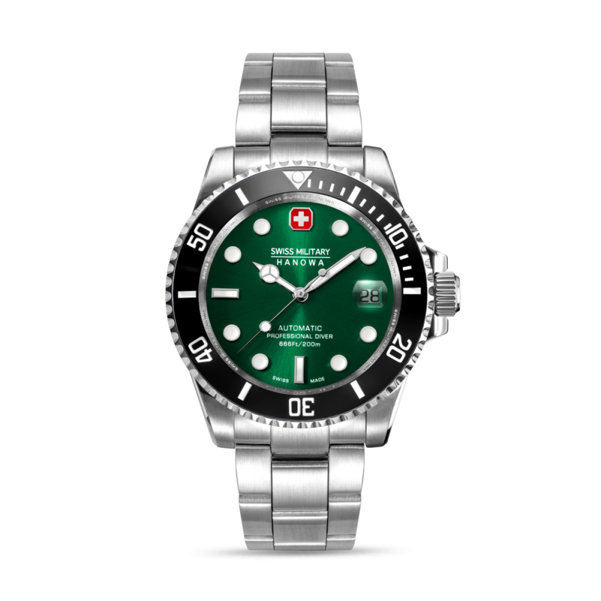 Swiss Military Hanowa Sealord SMWGL0006302 automatisch horloge met groene wijzerplaat en stalen band - Ø 41 mm
