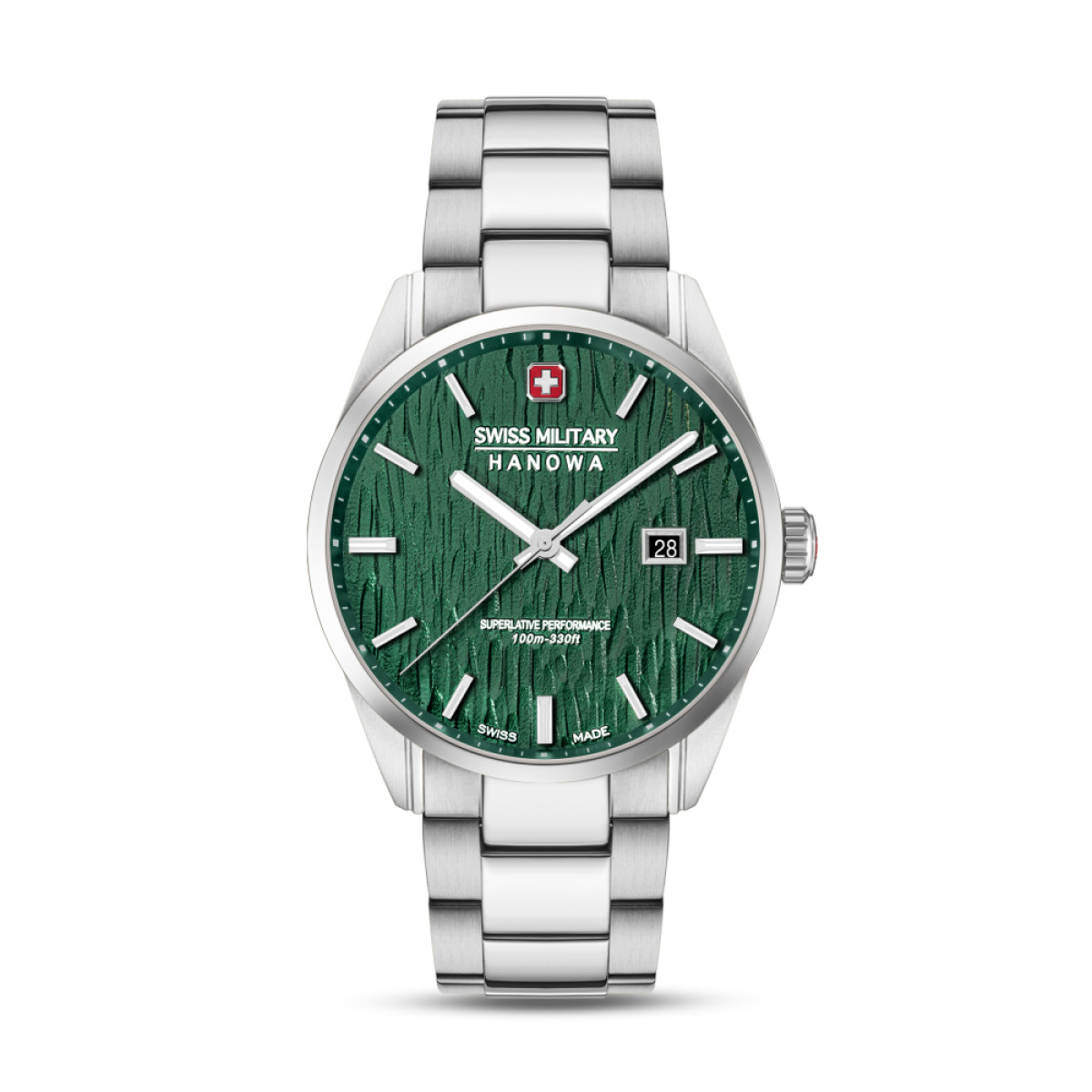 Swiss Military Hanowa Silver Fir SMWGH0006101 Herenhorloge van zilverkleurig staal en groene wijzerplaat 42 mm