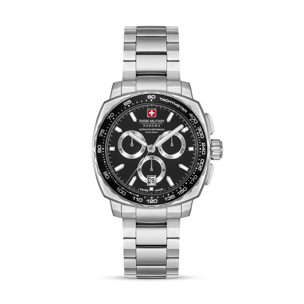 Swiss Military Hanowa Speedwell SMWGI0006802 chronograaf horloge met zwarte wijzerplaat en stalen band