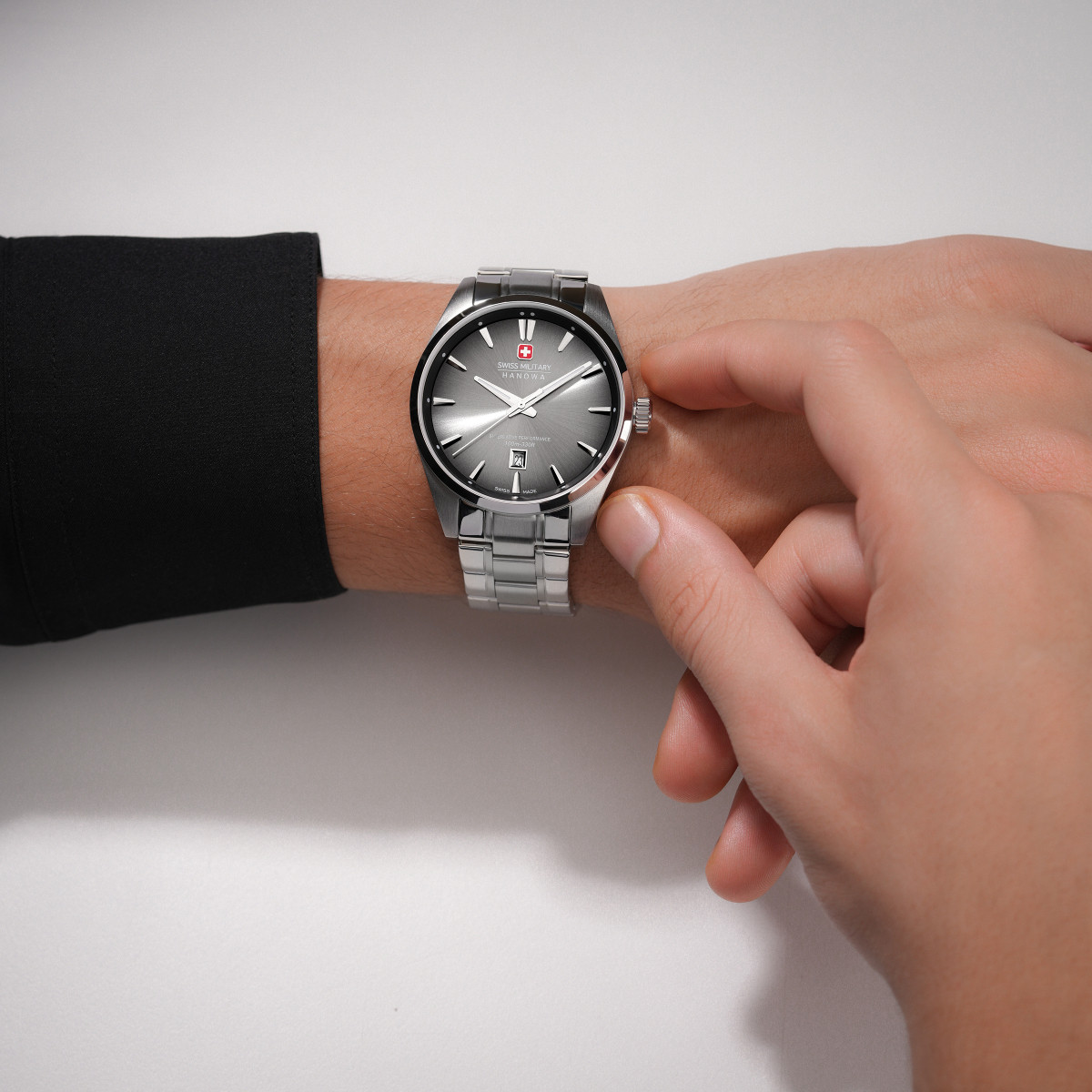 Swiss Military Hanowa Thunder SMWGH0007901 zilverkleurig herenhorloge met grijze wijzerplaat - Ø 42 mm