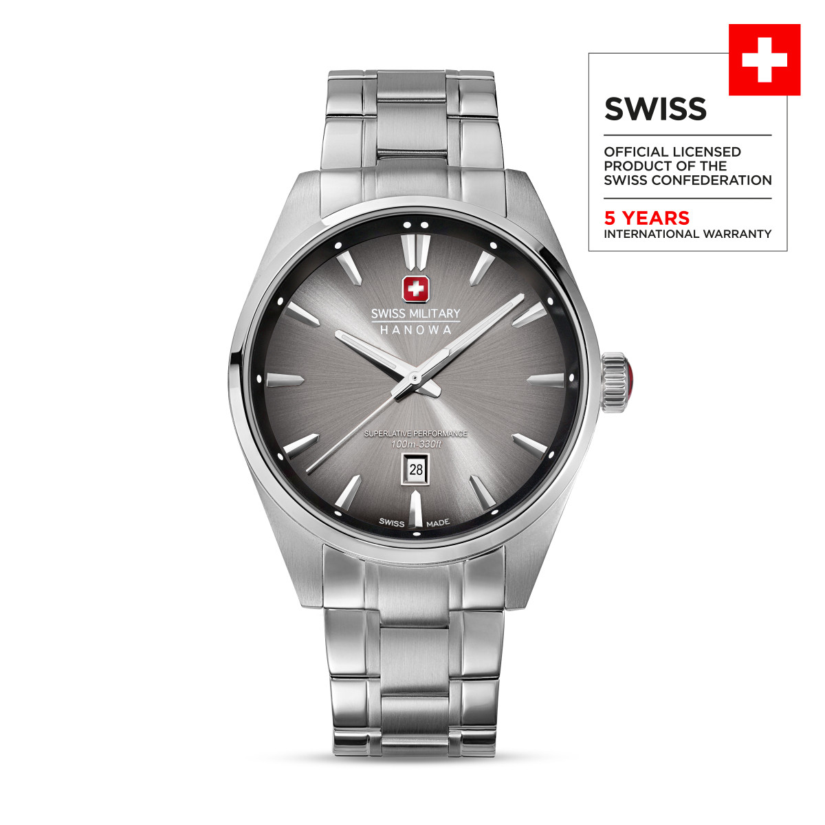 Swiss Military Hanowa Thunder SMWGH0007901 zilverkleurig herenhorloge met grijze wijzerplaat - Ø 42 mm