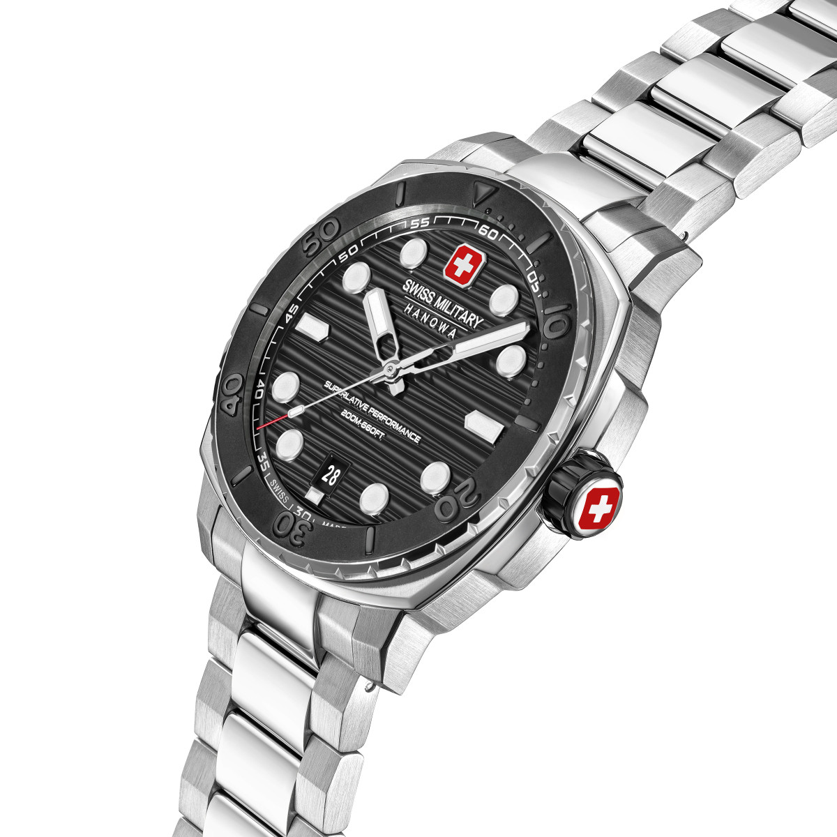 Swiss Military Hanowa Tidalwave SMWGH0006601 stalen duikhorloge zilverkleurig en zwarte wijzerplaat - Ø 40 mm