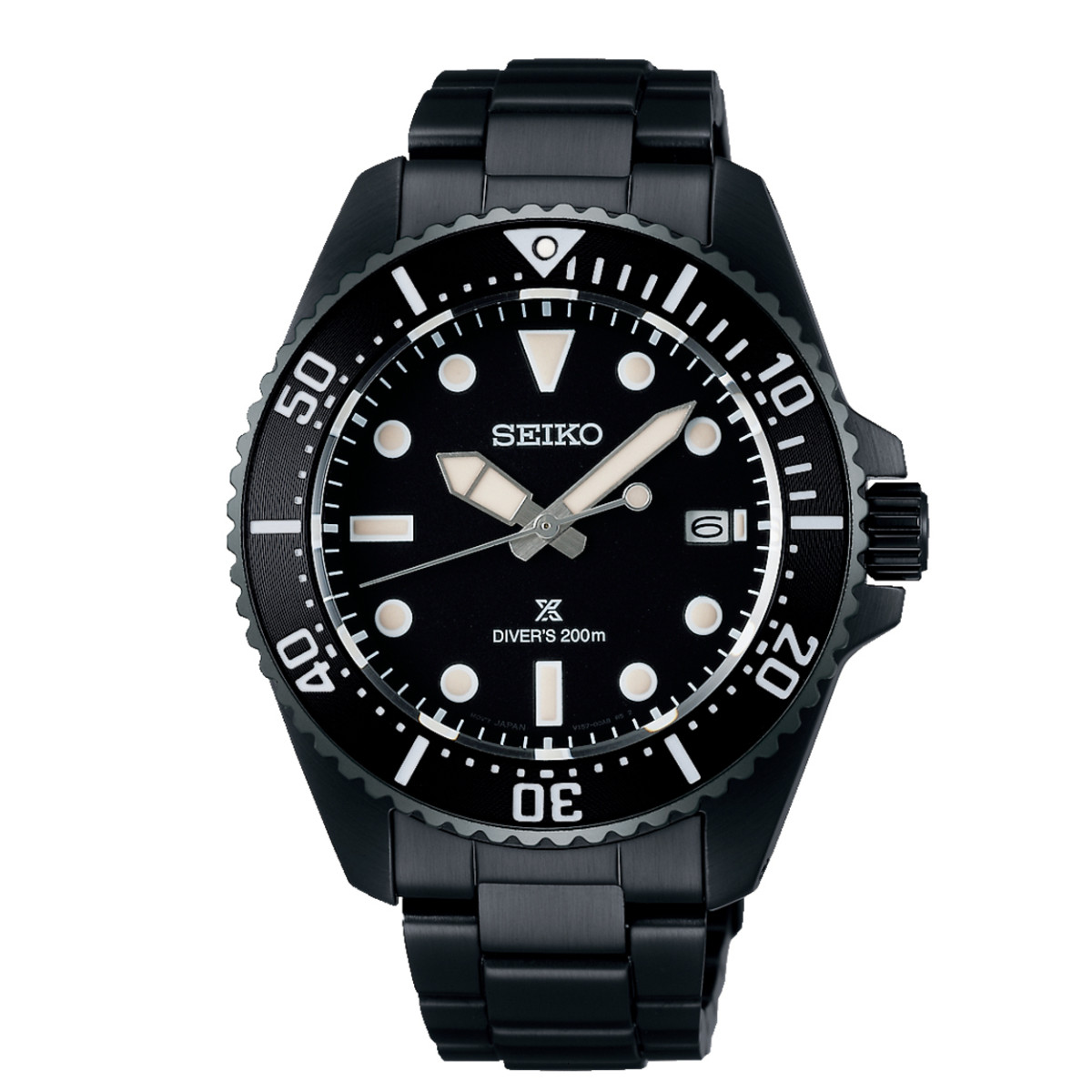 Seiko Prospex SNE599P1 Solar horloge van zwart staal met  datum - Ø 41 mm