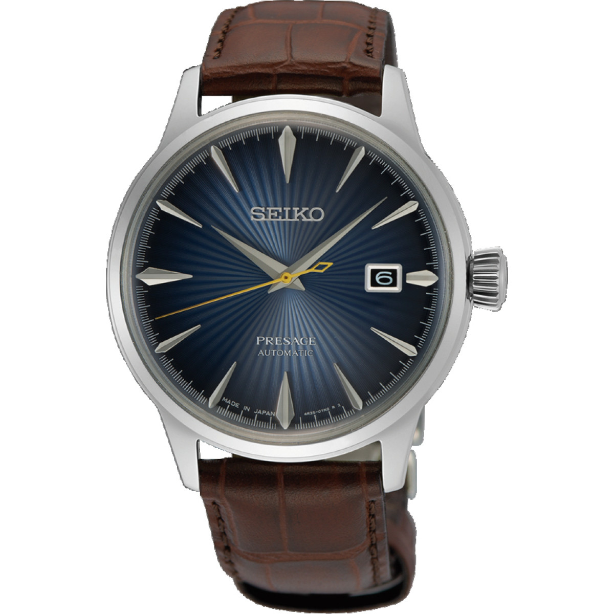 Seiko Presage SRPK15J1 analoog herenhorloge met leren band, blauw en zilverkleurig - Ø 41 mm