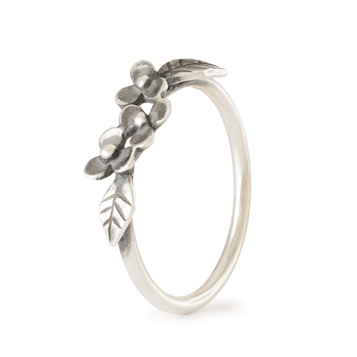 Trollbeads ring met drie bloemen en bladeren van zilver