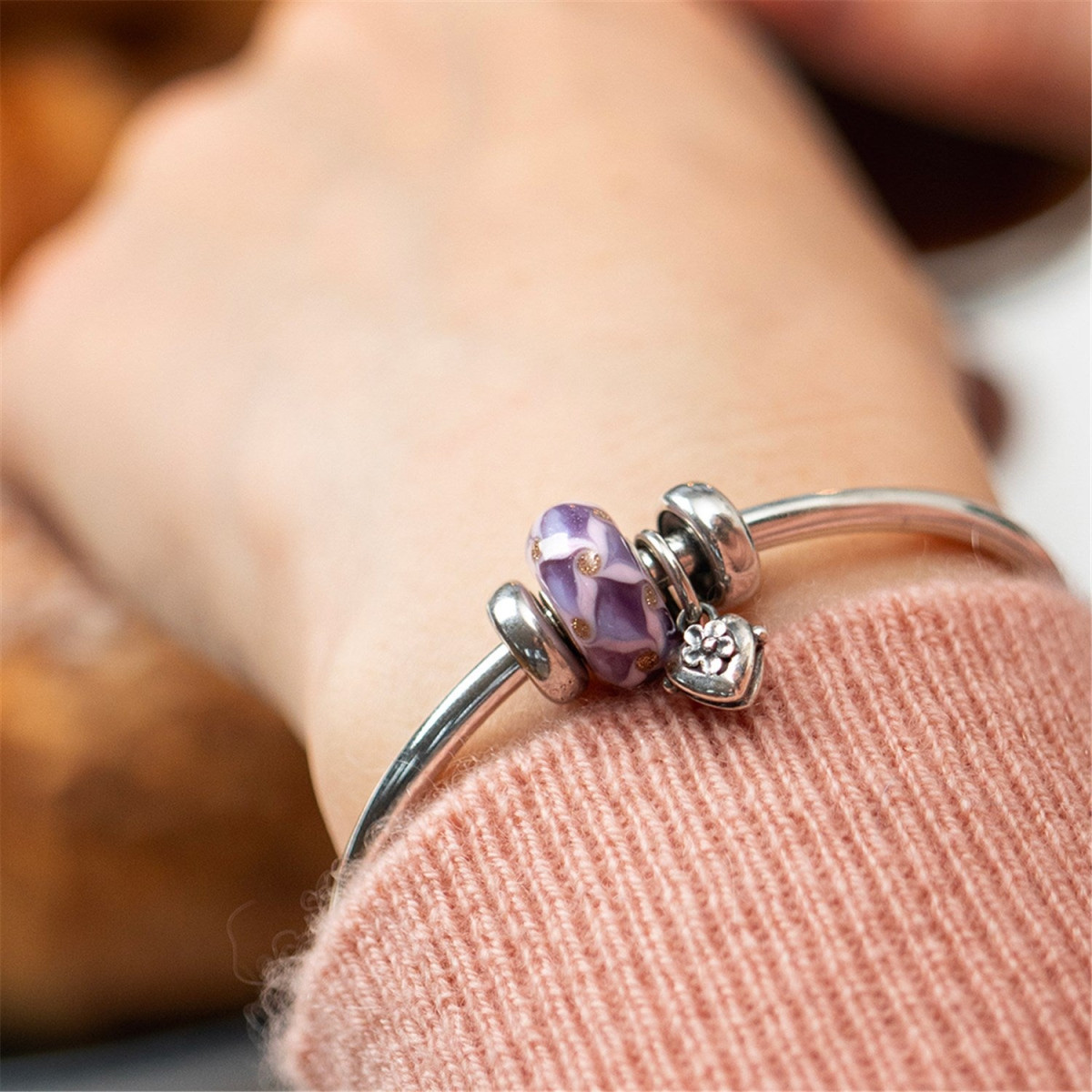 Trollbeads TAGBE-20302 hartjes hangende bedel met bloem