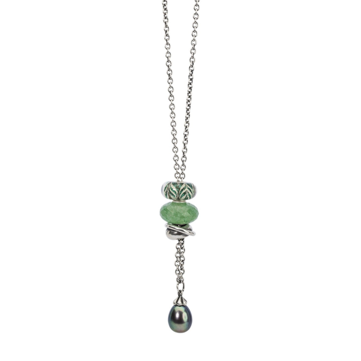 Trollbeads zilveren collier met blauwe peacock parel 