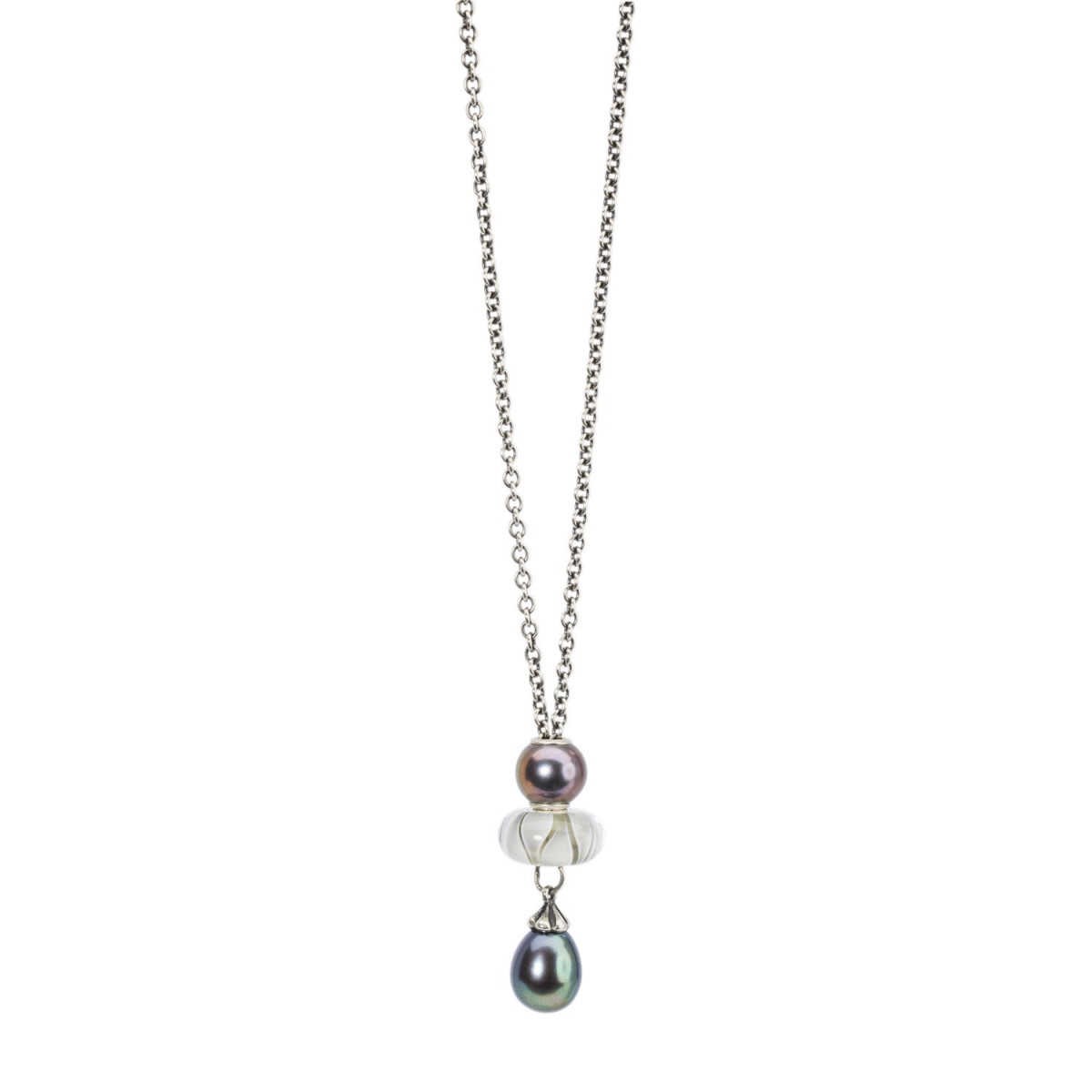 Trollbeads zilveren collier met blauwe peacock parel 