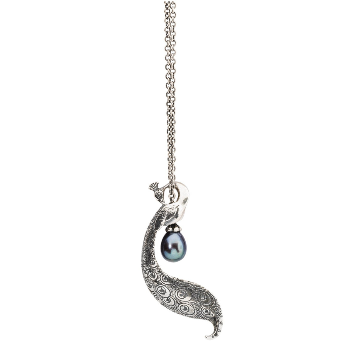 Trollbeads zilveren collier met blauwe peacock parel 