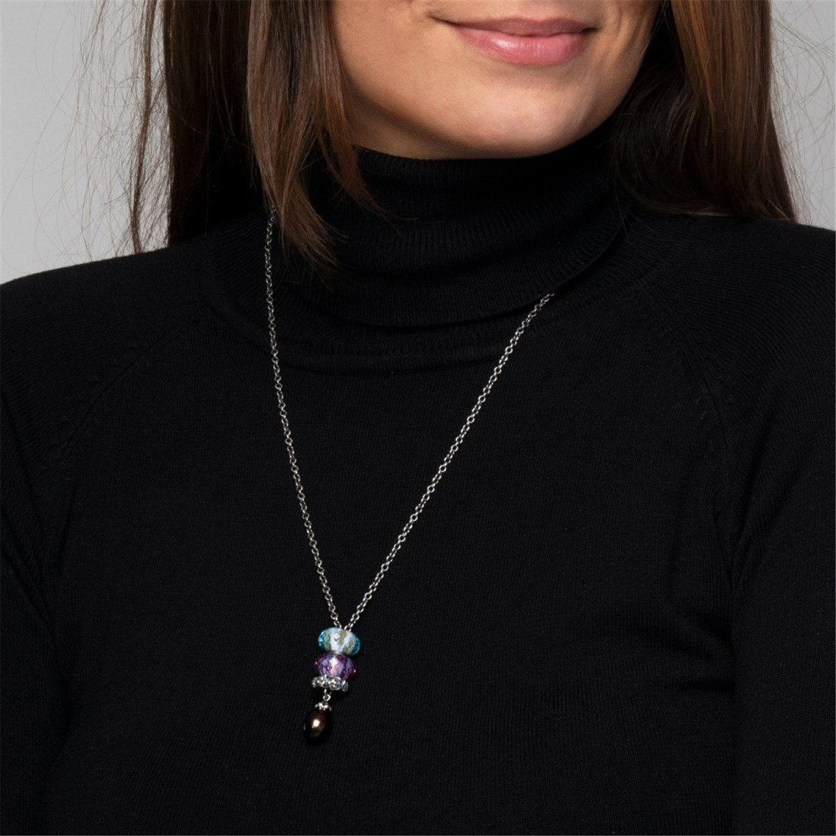 Trollbeads zilveren collier met blauwe peacock parel 