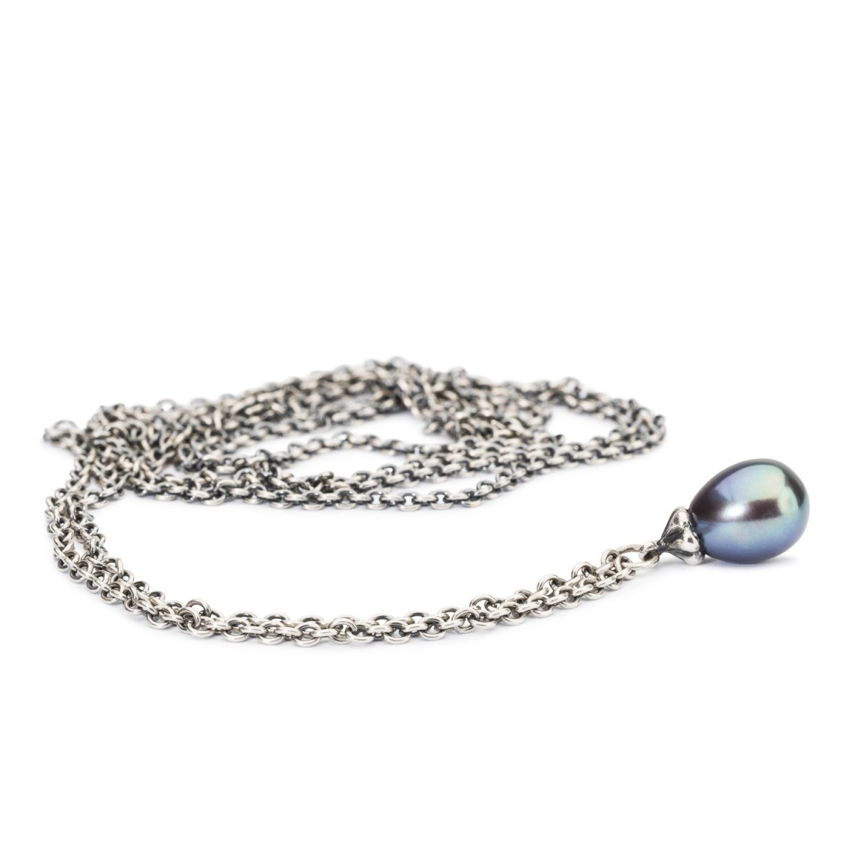 Trollbeads zilveren collier met blauwe peacock parel 