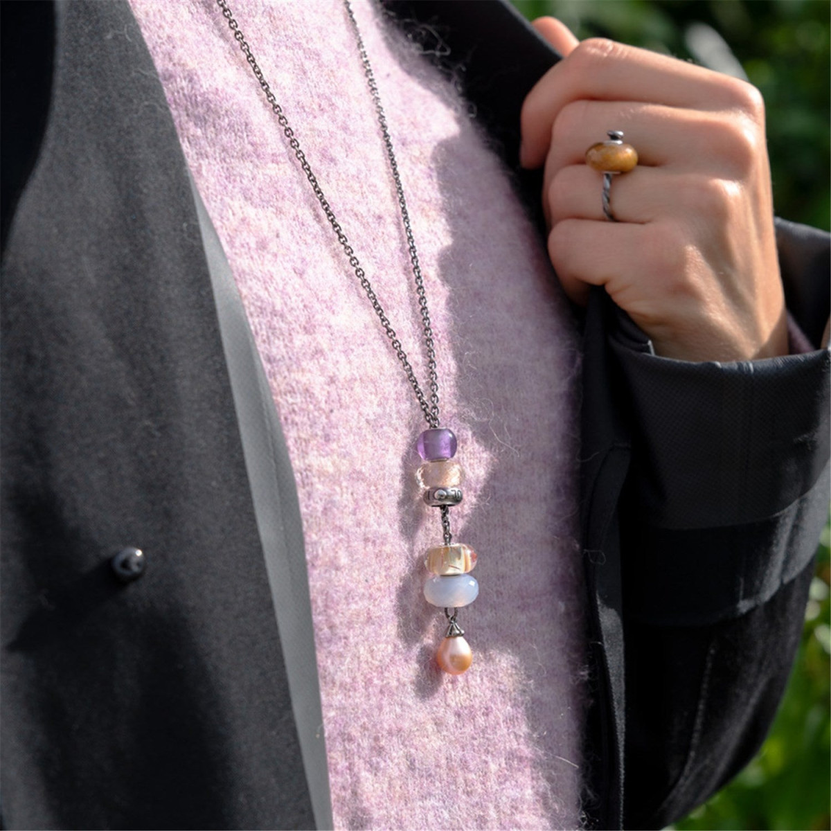 Trollbeads zilveren ketting met roze zoetwaterparel 