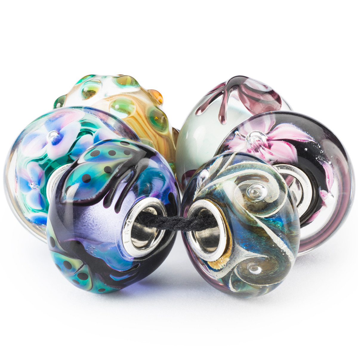 Trollbeads TGLBE-00230 Weideleven set kralen van glas met bloemen en vlinders