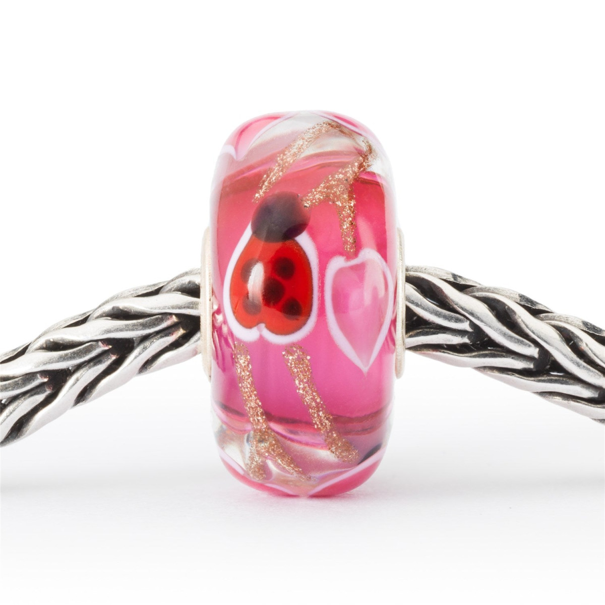 Trollbeads TGLBE-20368 Liefde & Zorg kraal van glas met hartje en lieveheersbeestje