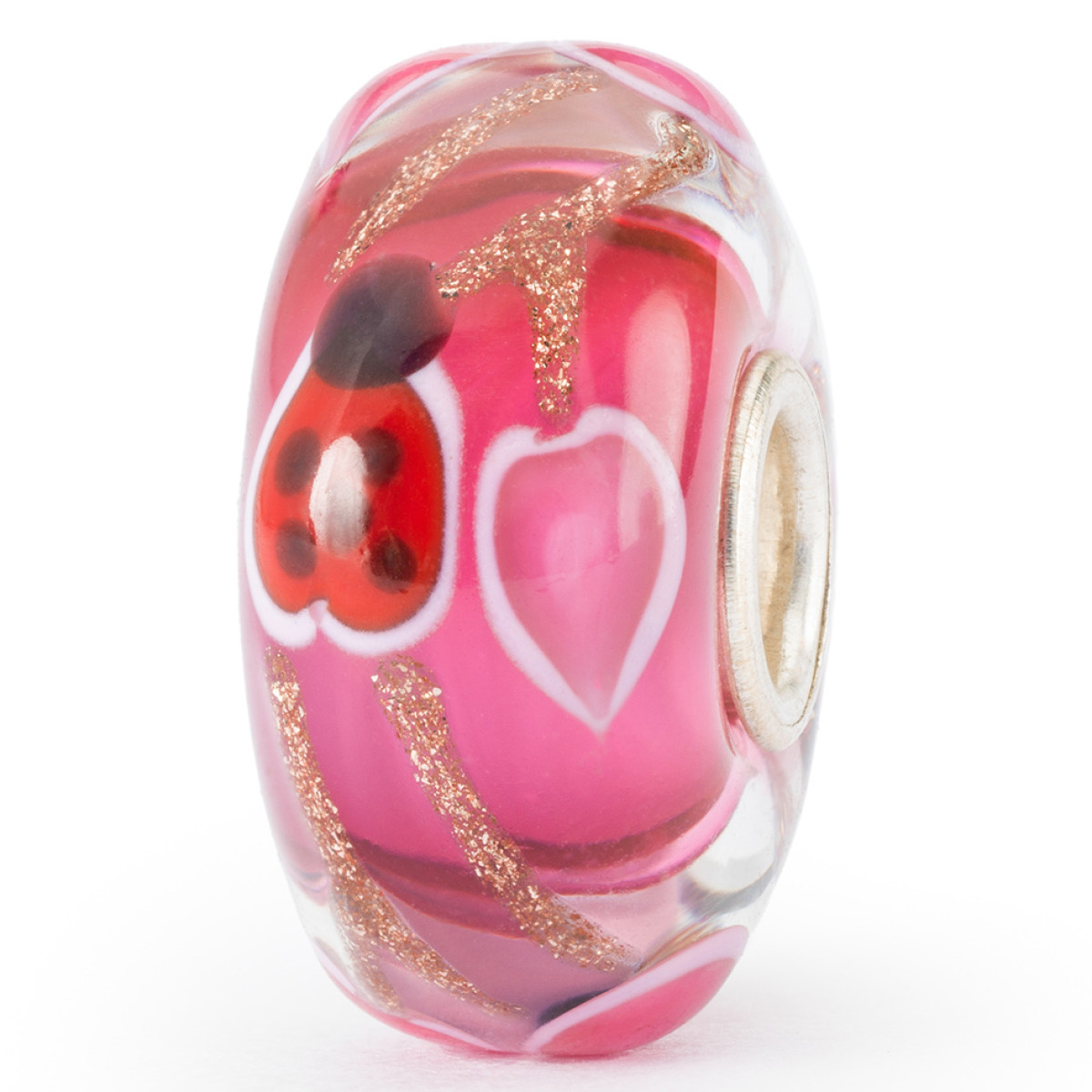 Trollbeads TGLBE-20368 Liefde & Zorg kraal van glas met hartje en lieveheersbeestje