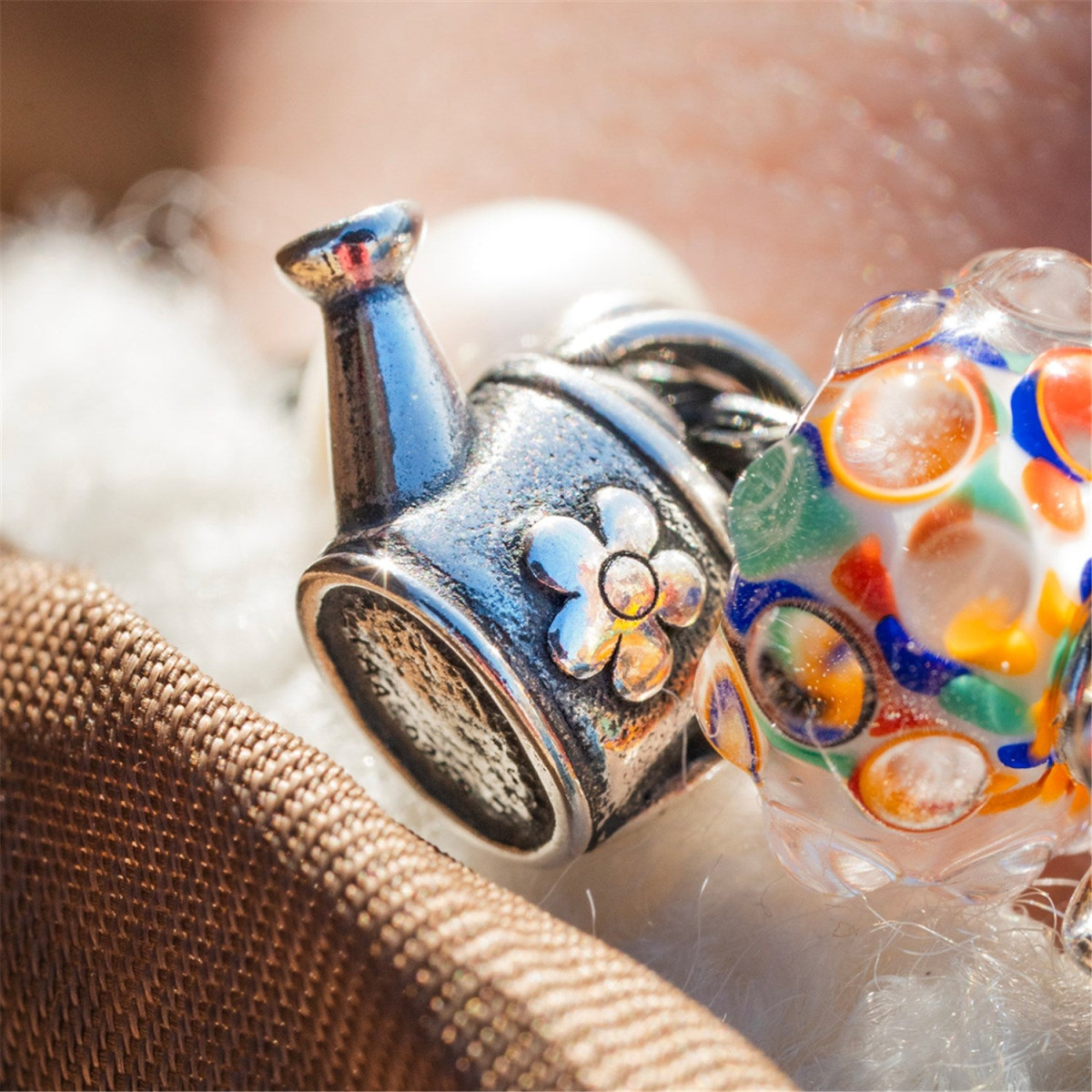 Trollbeads TGLBE-20405 Zaden van Geluk kraal van glas met bolletjes