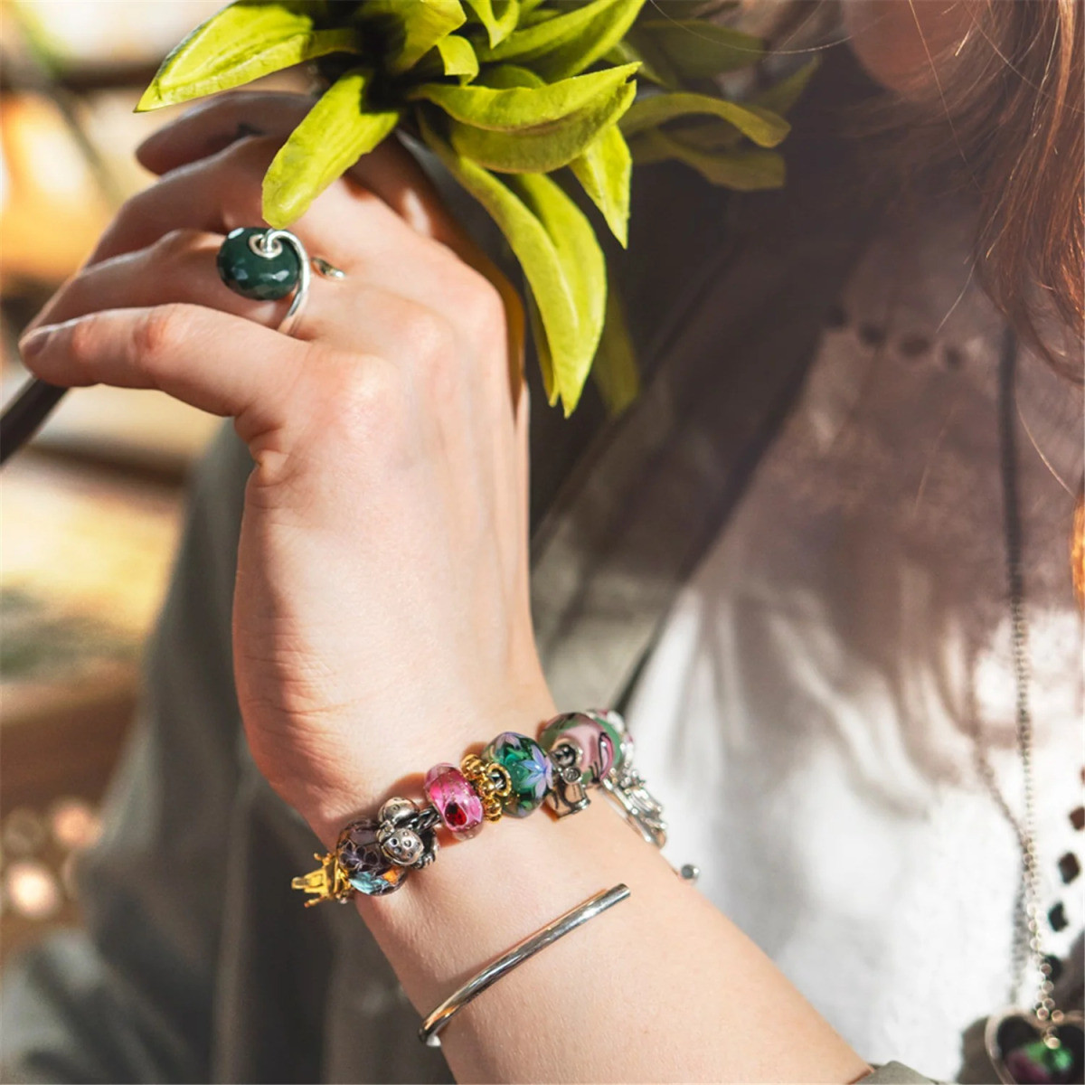 Trollbeads TGLBE-20475 groene Waterbloei bloemen kraal van zilver en glas