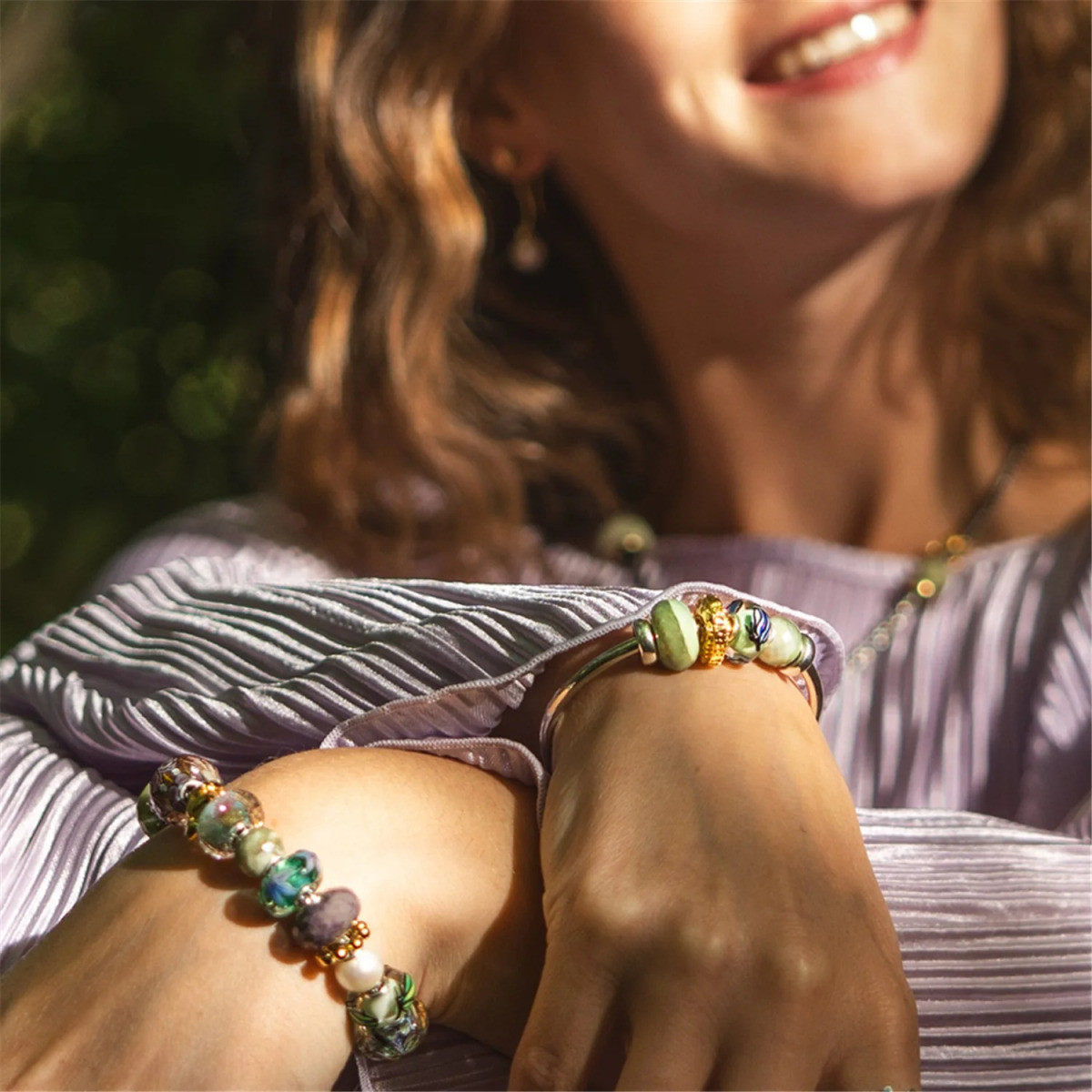 Trollbeads TGLBE-20478 Blauwgroene Azurfladder kraal met vlinder van zilver en glas
