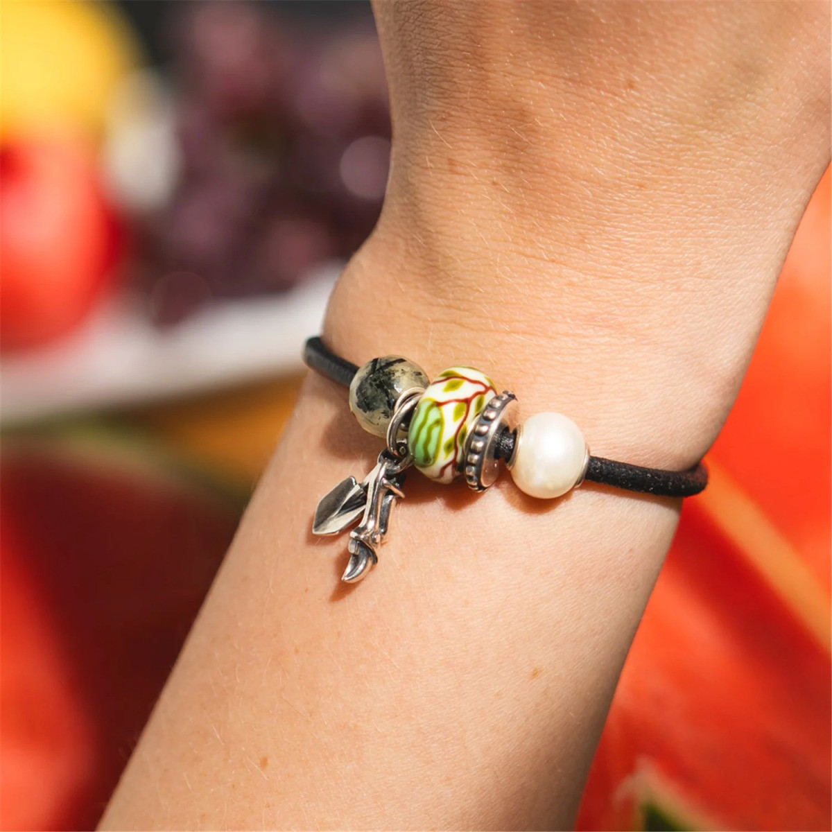 Trollbeads TGLBE-20485 Watermeloen glazen kraal met groene watermeloenen - Special edition