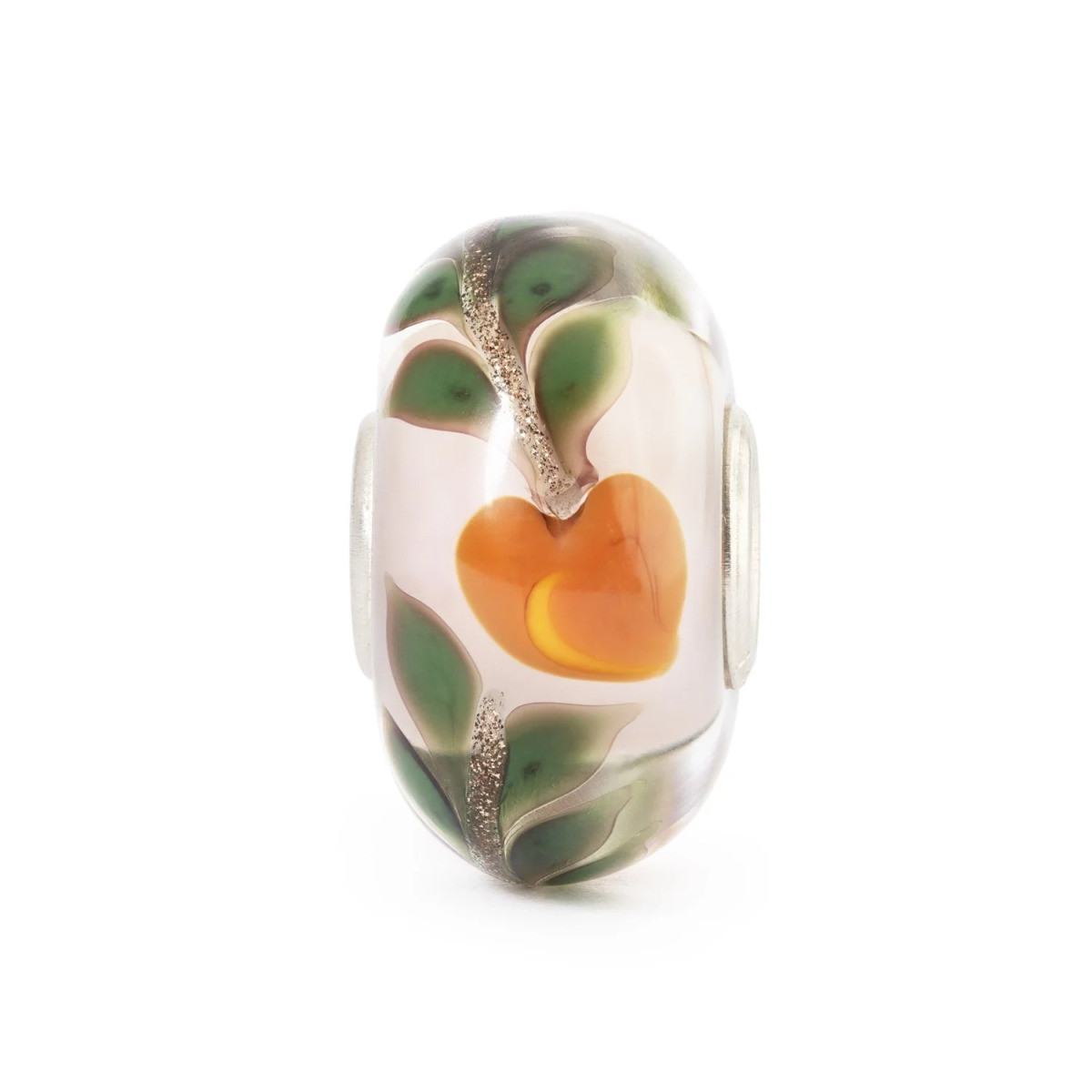 Trollbeads TGLBE-20486 Perzik glazen kraal met oranje perzik en groene bladeren - Special edition