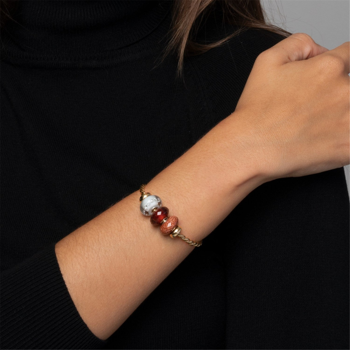 Trollbeads TGLBE-30053 Woestijnreflecties bedel met bruine goudsteen