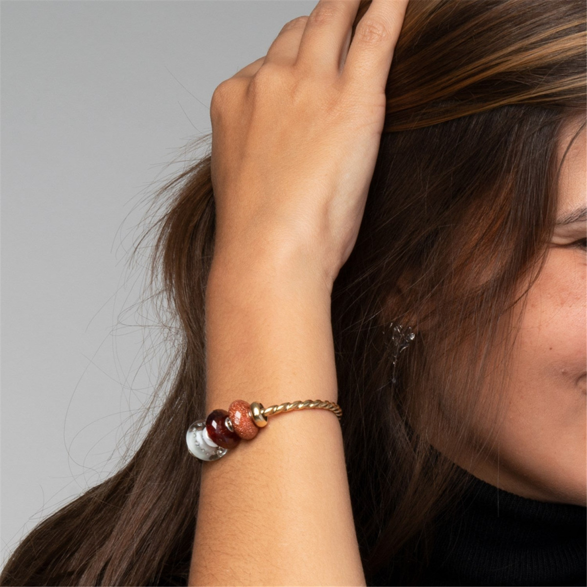 Trollbeads TGLBE-30053 Woestijnreflecties bedel met bruine goudsteen
