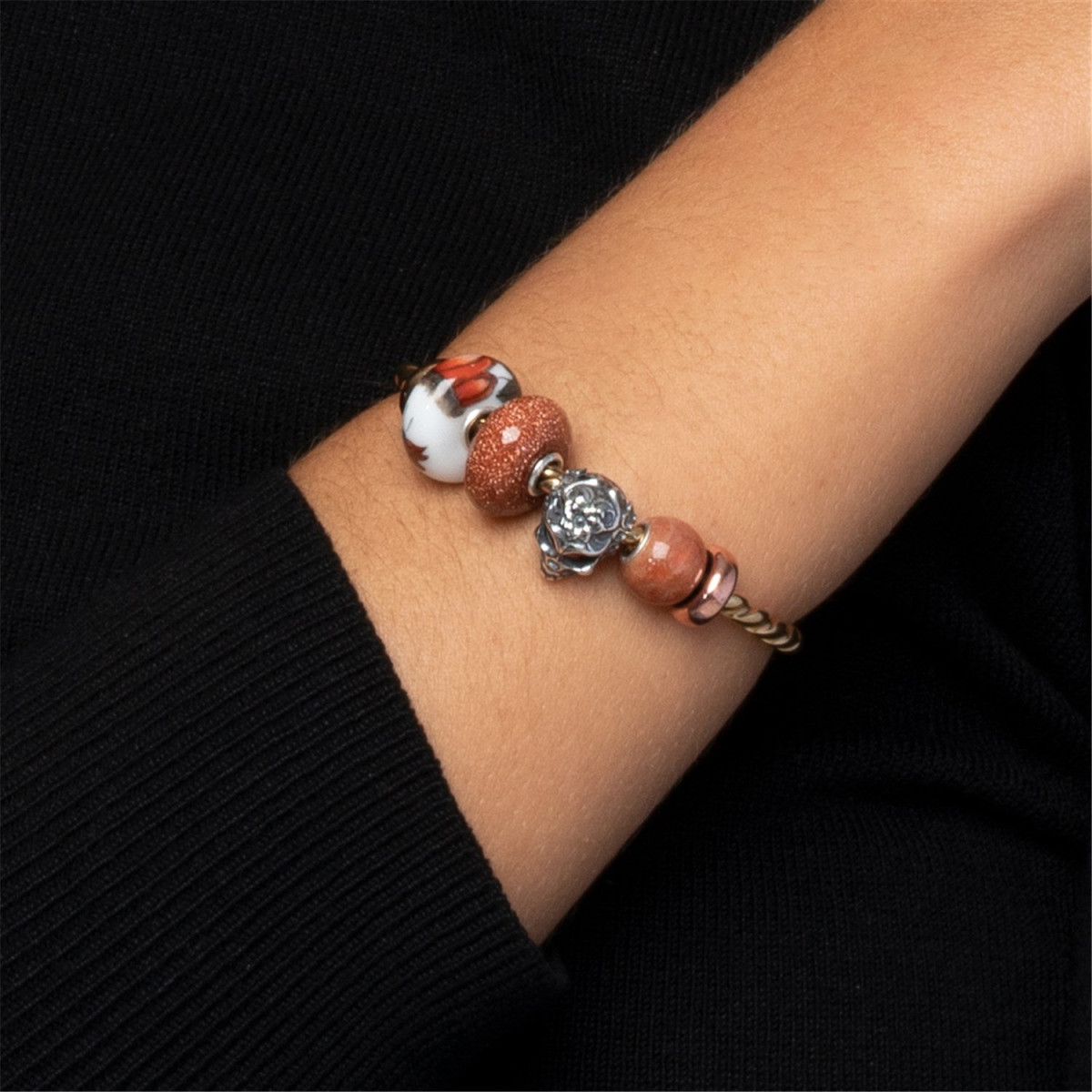 Trollbeads TGLBE-30053 Woestijnreflecties bedel met bruine goudsteen
