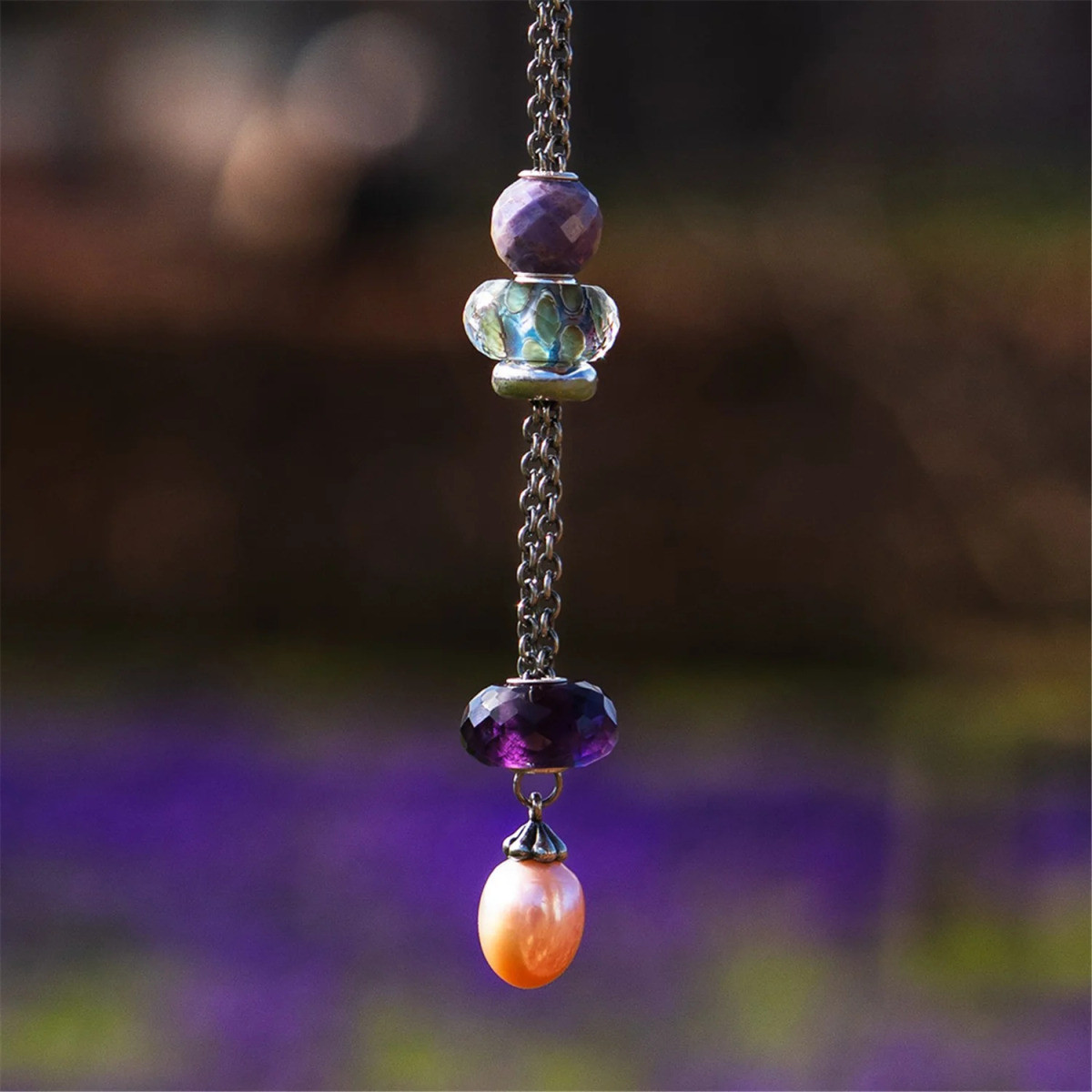 Trollbeads TGLBE-30186 Zilveren en glazen Nevelige weide kraal paars beige