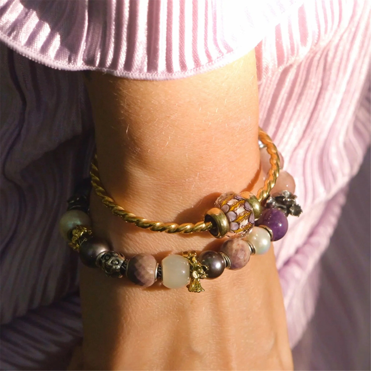 Trollbeads TGLBE-30188 Gouden boomgaard kraal van zilver paars roze bruin