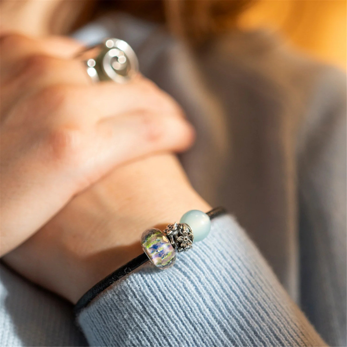 Trollbeads TGLBE-30189 zilveren blauw-groene kraal Fluisterende dauwdruppel