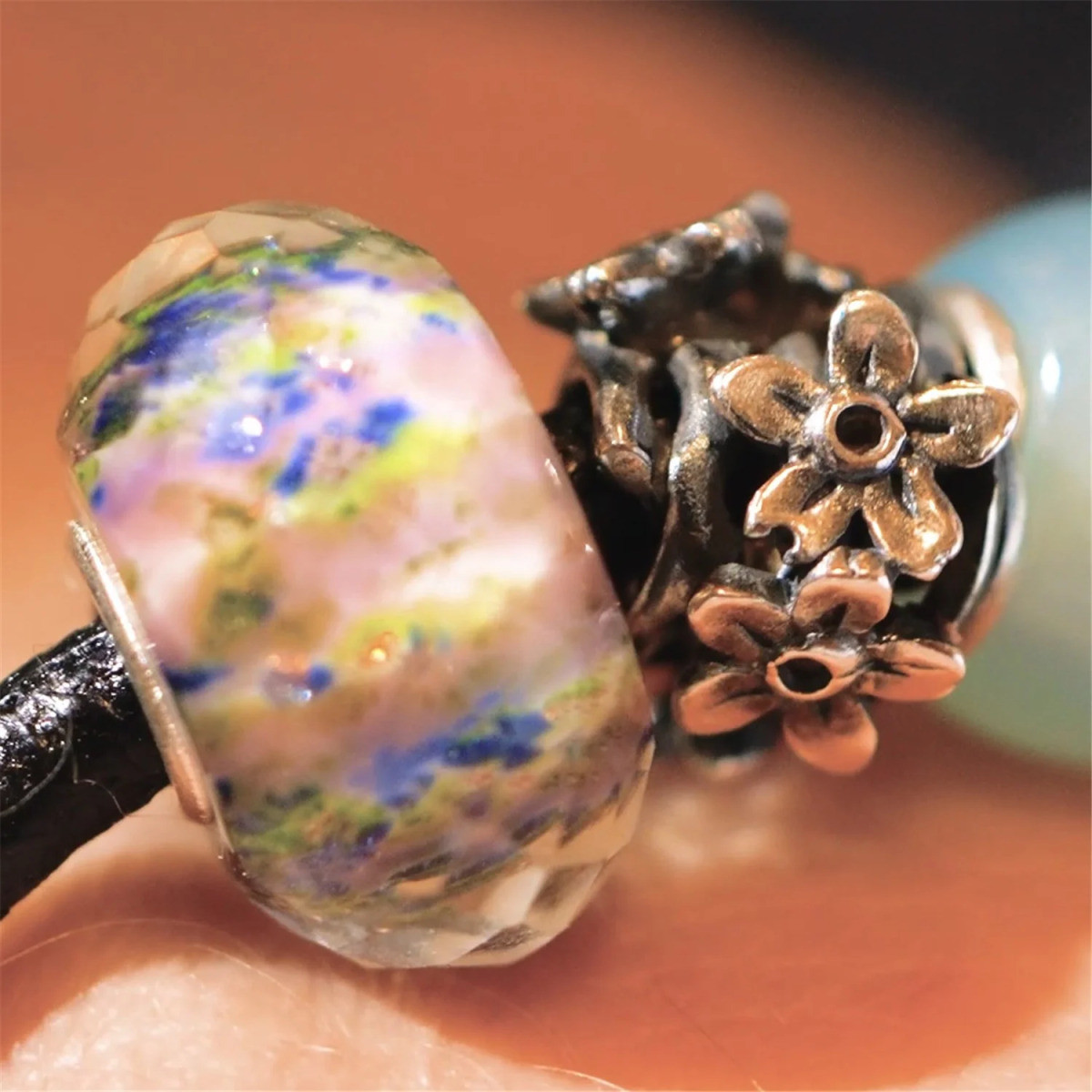 Trollbeads TGLBE-30189 zilveren blauw-groene kraal Fluisterende dauwdruppel
