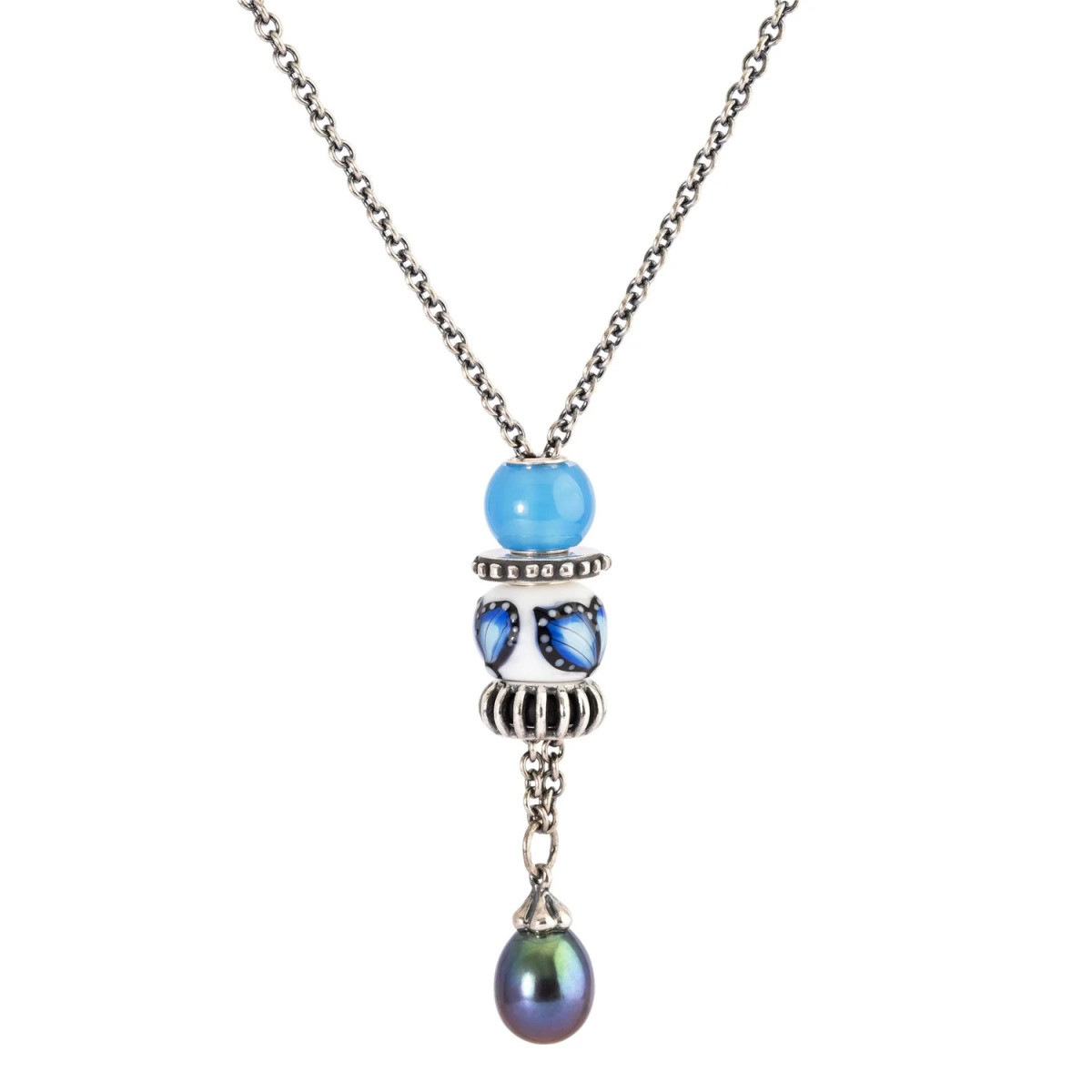 Trollbeads TGLBE-30193 glazen Lucht van vrijheid bedel met blauwe vlindervleugels - Special edition